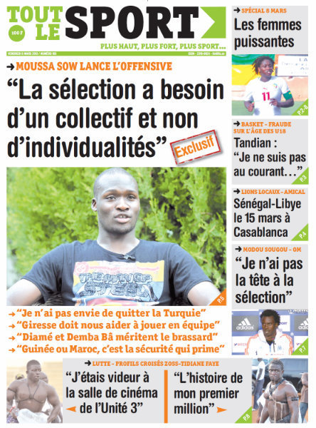 A la Une du Journal Tout Le Sport du vendredi 08 Mars 2013