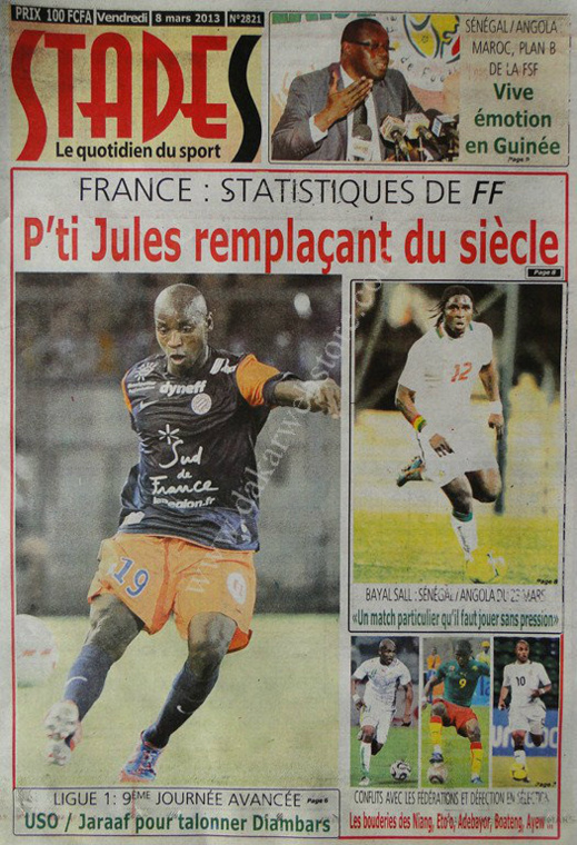 A la Une du Journal Stades du vendredi 08 Mars 2013