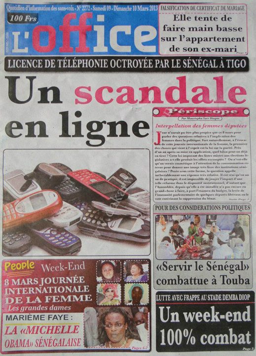 A la Une du Journal L'office du lundi 11 mars 2013