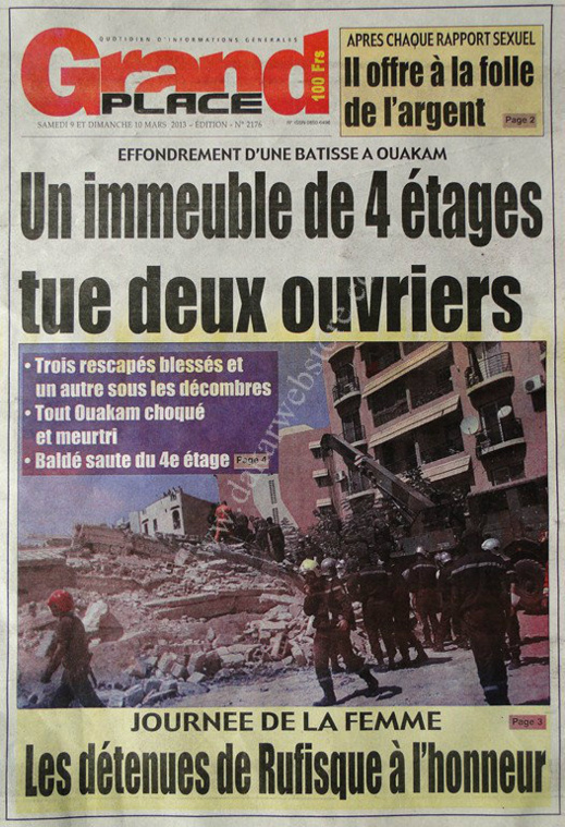 A la Une du Journal Grand Place du lundi 11 mars 2013