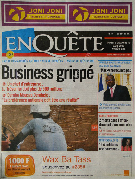 A la Une du Journal EnQuête du lundi 11 mars 2013