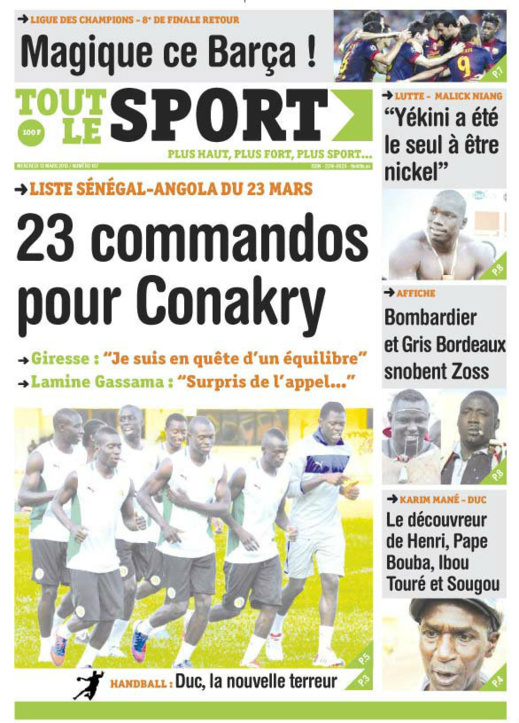 A la Une du Journal Tout Le Sport du mercredi 13 mars 2013