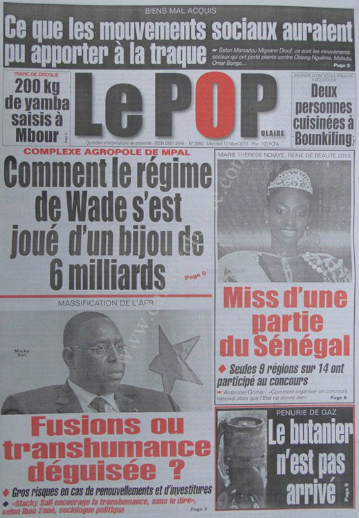 A la Une du Journal Le Populaire du mercredi 13 mars 2013