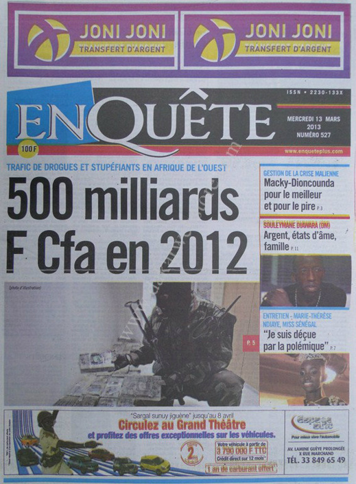 A la Une du Journal EnQuête du mercredi 13 mars 2013