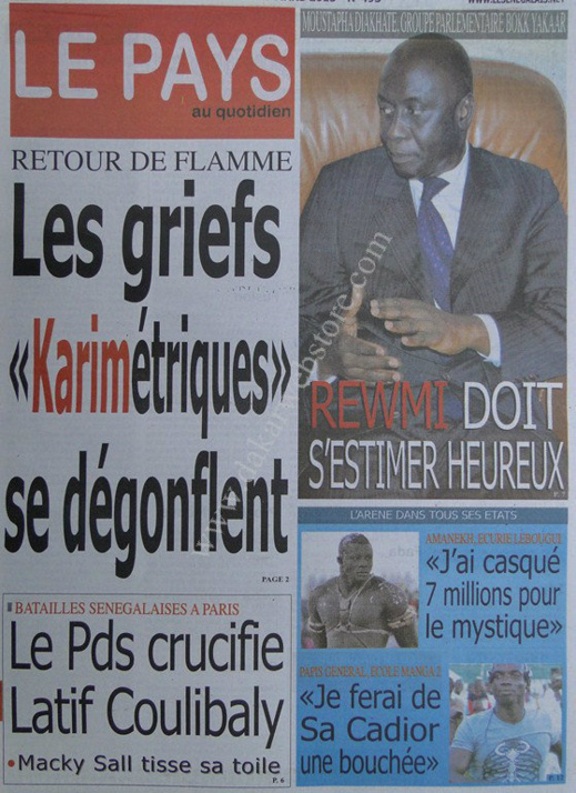 A la Une du Journal Le Pays du mercredi 13 mars 2013