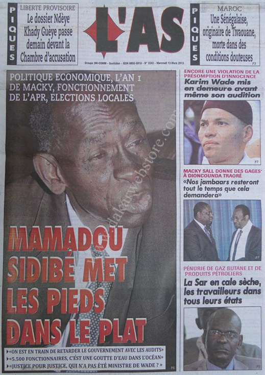 A la Une du Journal L'As du mercredi 13 mars 2013