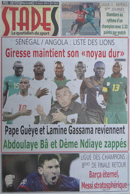 A la Une du Journal Stades du mercredi 13 mars 2013