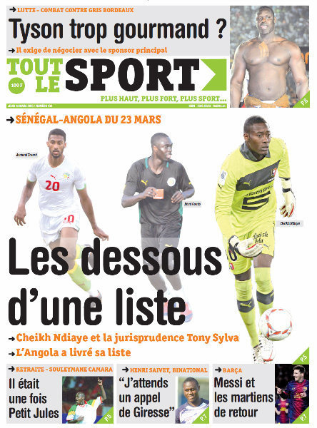 A la Une du Journal Tout Le Sport du jeudi 14 mars 2013