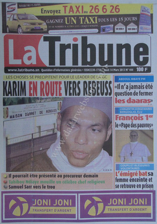 A la Une du Journal La Tribune du jeudi 14 mars 2013