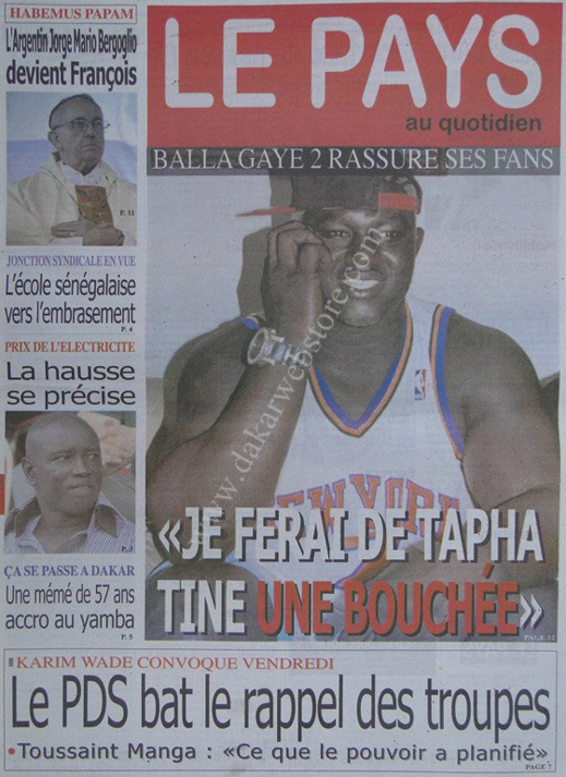 A la Une du Journal Le Pays du jeudi 14 mars 2013