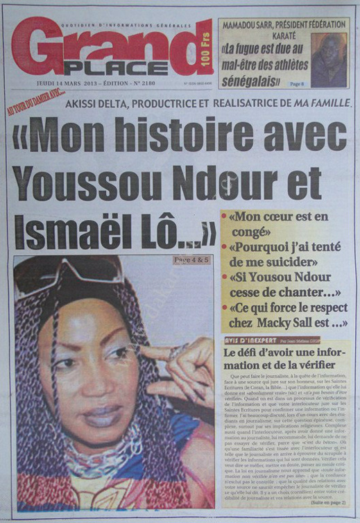 A la Une du Journal Grand Place du lundi 18 mars 2013