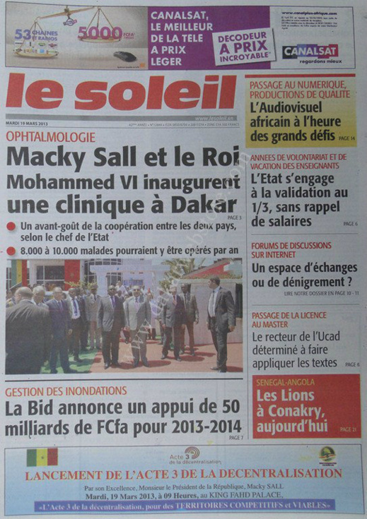 A la Une du Journal Le Soleil du mardi 19 mars 2013