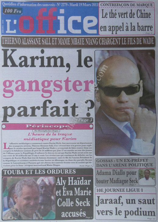 A la Une du Journal L'Office du mardi 19 mars 2013