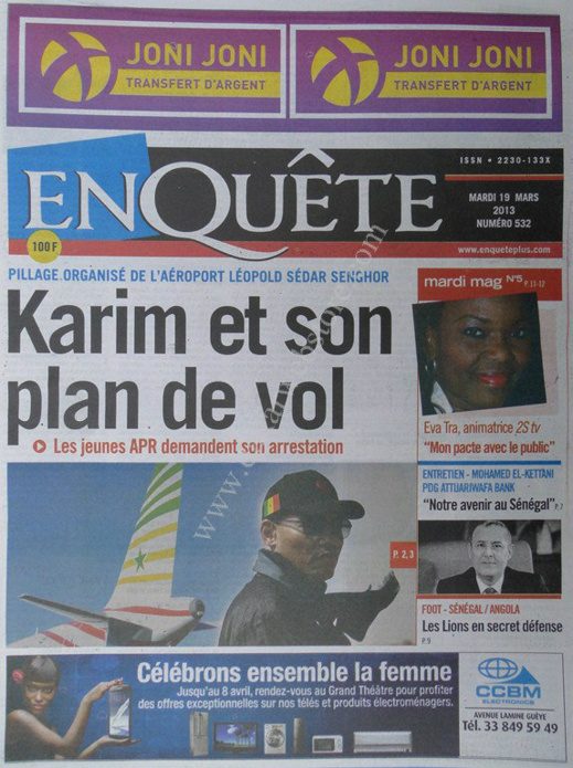 A la Une du Journal EnQuête du mardi 19 mars 2013