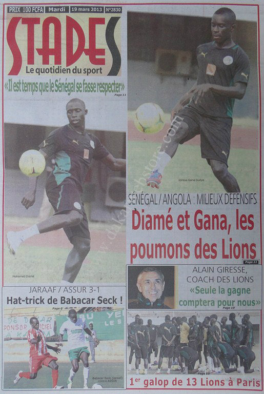 A la Une du Journal Stades du mardi 19 mars 2013