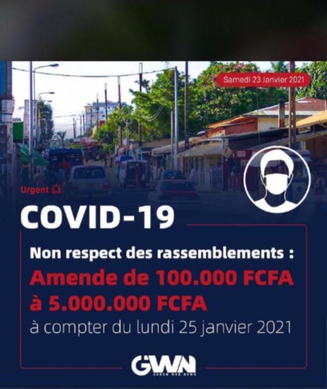 Lutte contre la Covid: 25.000 à 200.000 FCfa d'amende pour non port de masque, 100.000 à 5 millions pour ...
