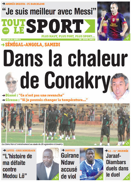 A la Une du Journal Tout Le Sport du jeudi 21 mars 2013