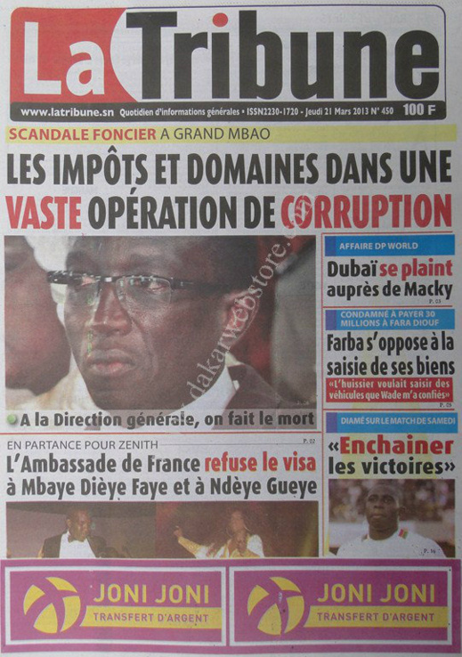 A la Une du Journal La Tribune du jeudi 21 mars 2013