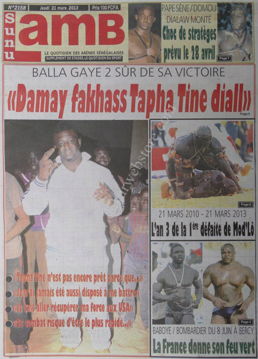 A la Une du Journal SunuLamb du jeudi 21 mars 2013