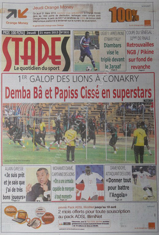 A la Une du Journal Stades du jeudi 21 mars 2013