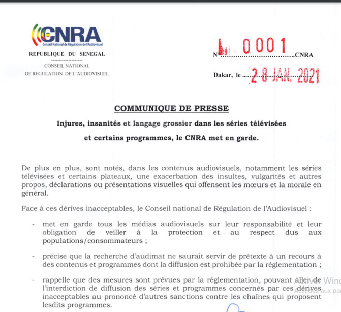 Injures, insanités et langage grossier dans les séries et certains programmes: Les mises en garde du Cnra