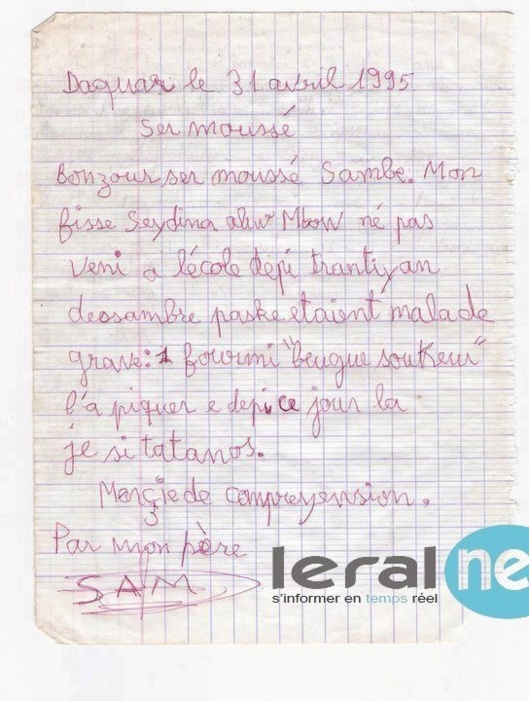 Lettre d'explication d'un parent d'élève rire!!!