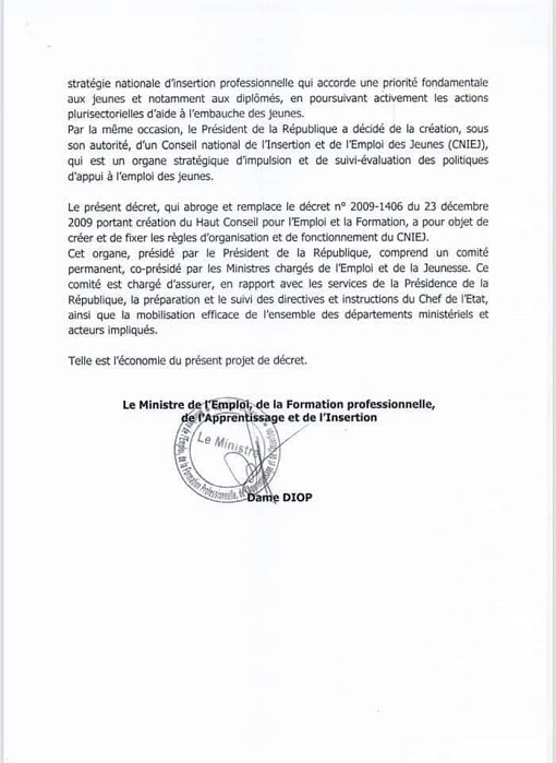 Conseil National pour l'Insertion et l'Emploi des Jeunes ( CNIEJ) : le décret portant sa création et ses règles