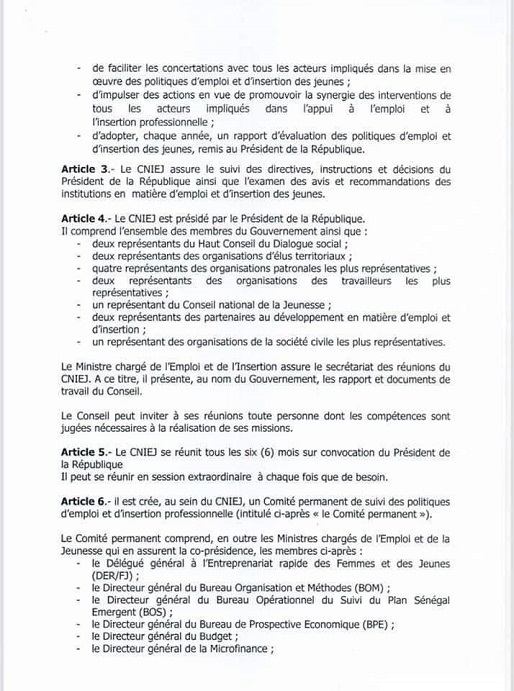 Conseil National pour l'Insertion et l'Emploi des Jeunes ( CNIEJ) : le décret portant sa création et ses règles