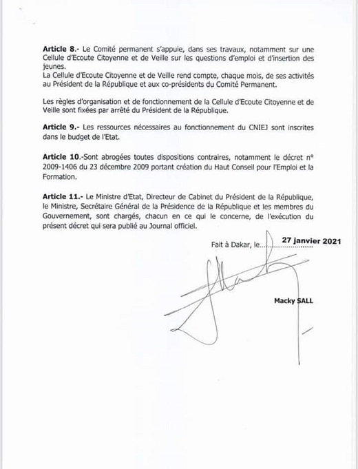 Conseil National pour l'Insertion et l'Emploi des Jeunes ( CNIEJ) : le décret portant sa création et ses règles