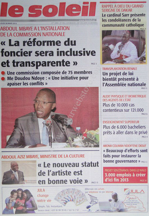 A la Une du Journal Le Soleil du jeudi 28 mars 2013