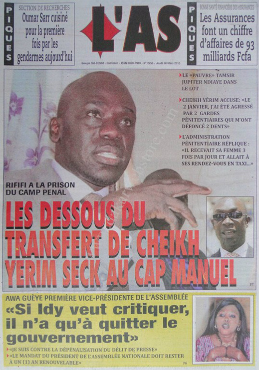 A la Une du Journal L'As du jeudi 28 mars 2013