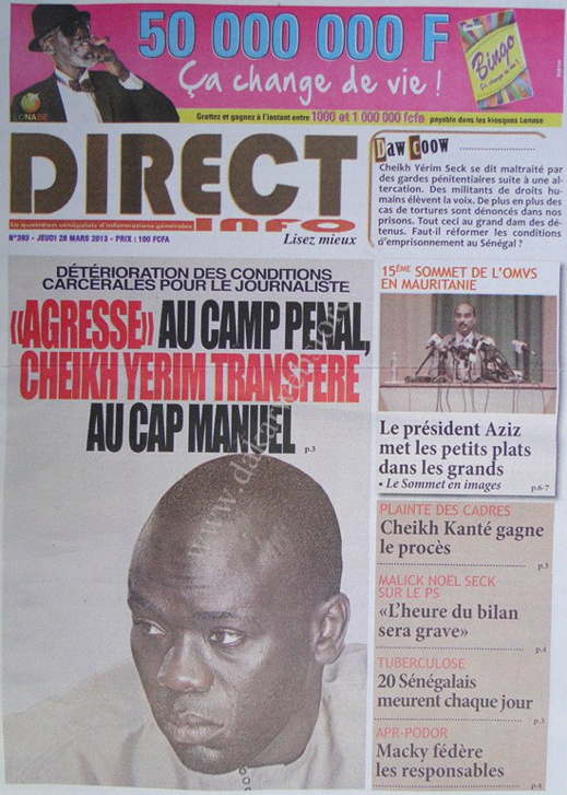 A la Une du Journal Direct Info du jeudi 28 mars 2013