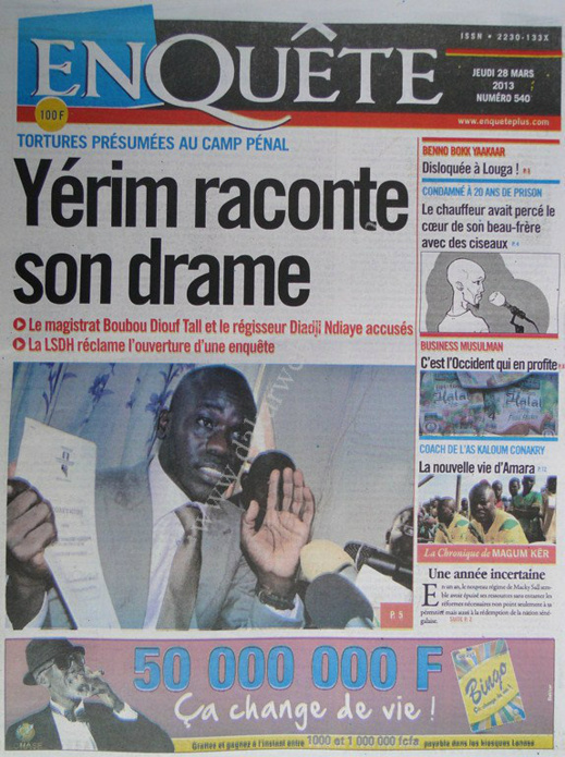 A la Une du Journal EnQuête du jeudi 28 mars 2013