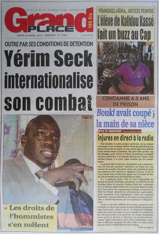 A la Une du Journal Grand Place du jeudi 28 mars 2013