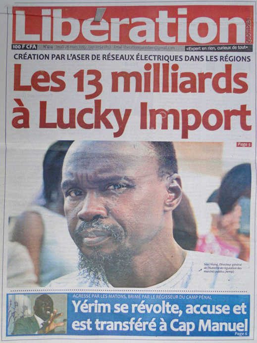 A la Une du Journal Libération du jeudi 28 mars 2013