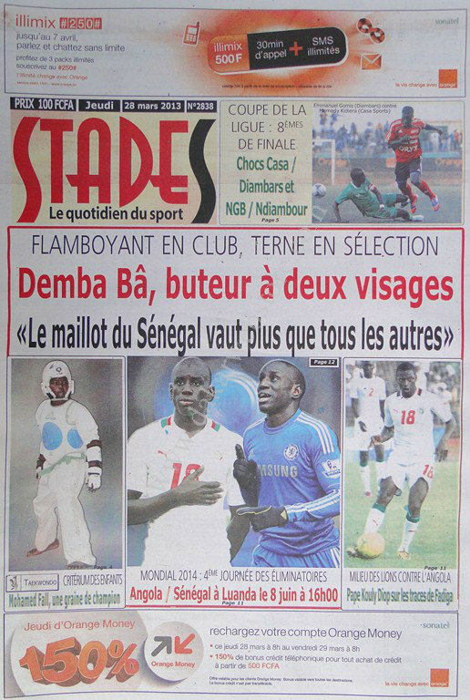 A la Une du Journal Stades du jeudi 28 mars 2013