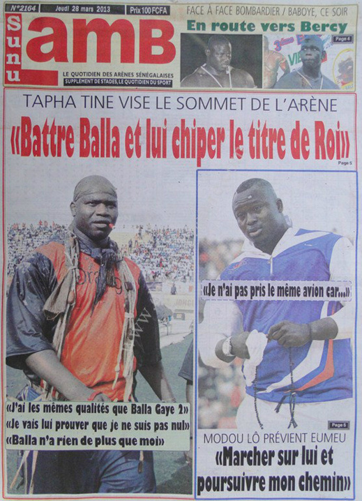 A la Une du Journal Sunu Lamb du jeudi 28 mars 2013