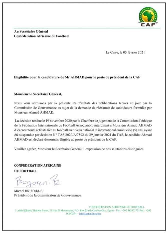 Caf : Ahmad Ahmad déclaré éligible au poste de président
