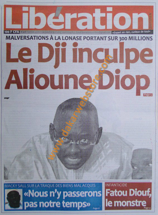 A la Une du journal Libération du Samedi 30 mars 2013