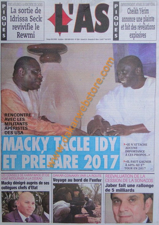 A la Une du journal L'As du Samedi 30 mars 2013