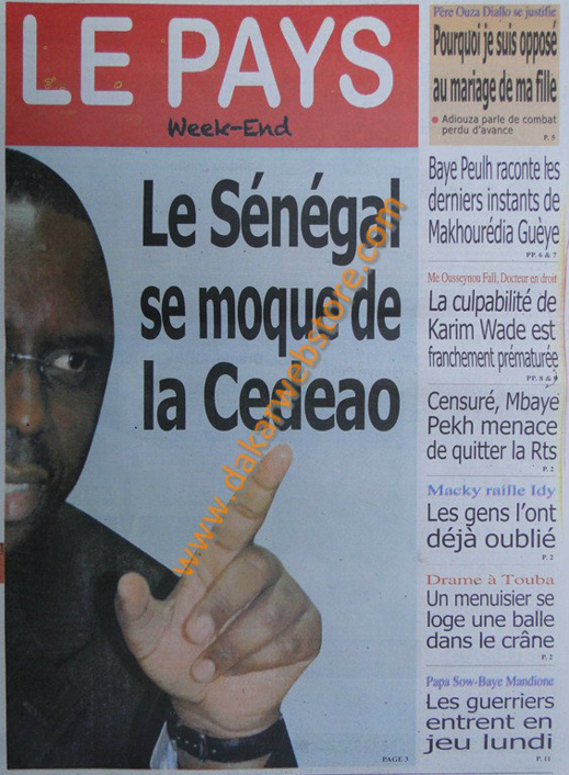 A la Une du journal Le Pays du Samedi 30 mars 2013