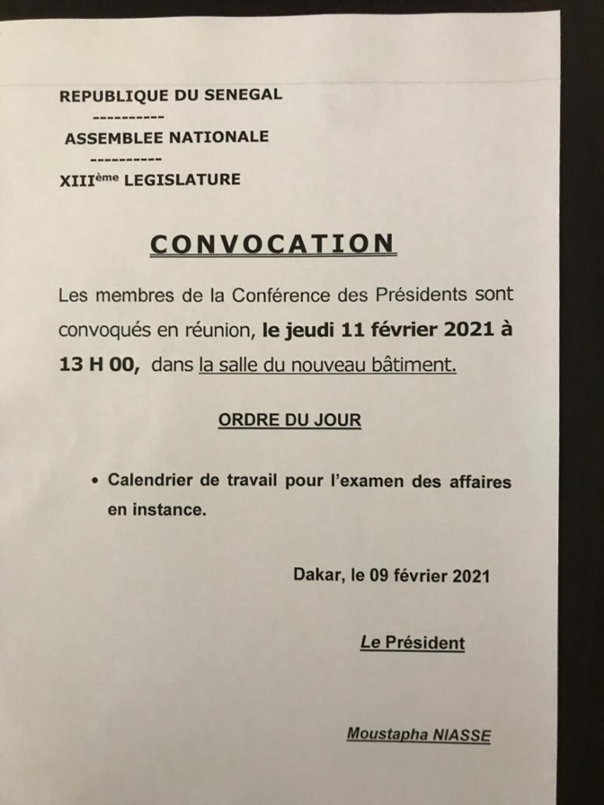 Assemblée nationale: le Bureau et la Conférence des Présidents convoqués par Moustapha Niasse