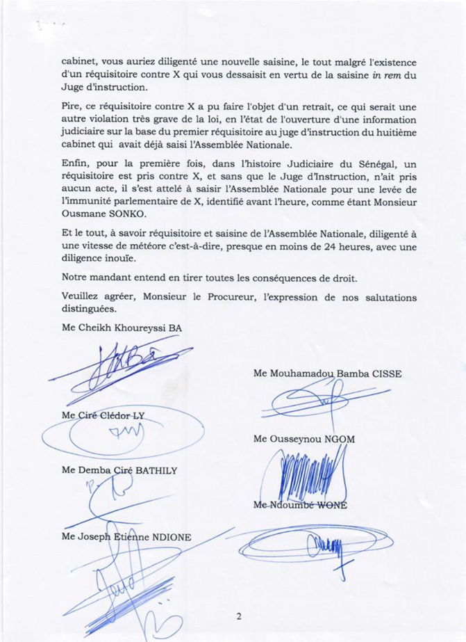Lettre au Procureur: Les avocats d'Ousmane Sonko étalent les incongruités et vices de procédure (Document)
