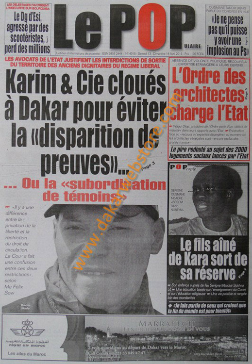 A la Une du Journal Le Populaire du samedi 13 Avril 2013