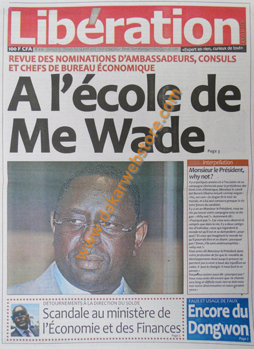 A la Une du Journal Libération du samedi 13 Avril 2013