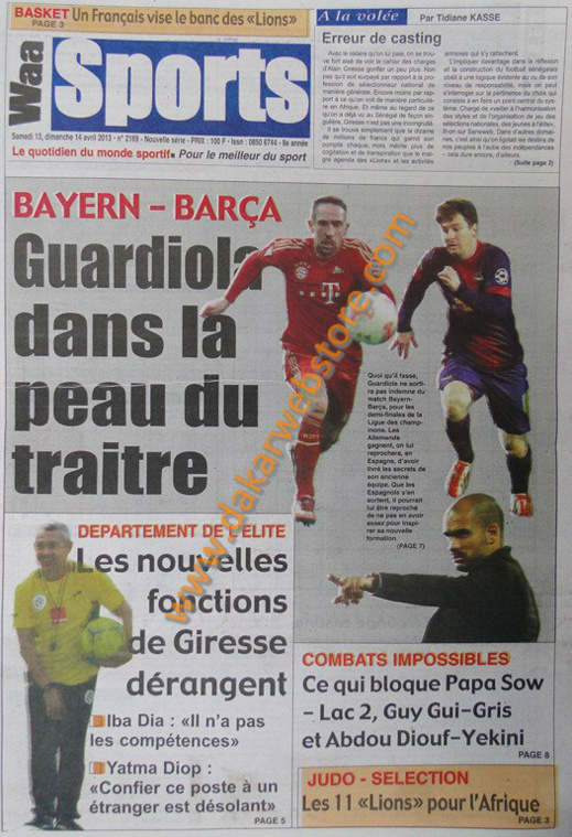 A la Une du Journal Waa Sports du samedi 13 Avril 2013
