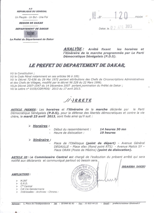 [Document+Audio]  Le PDS obtient l’autorisation pour sa marche organisée en soutien à Karim Wade