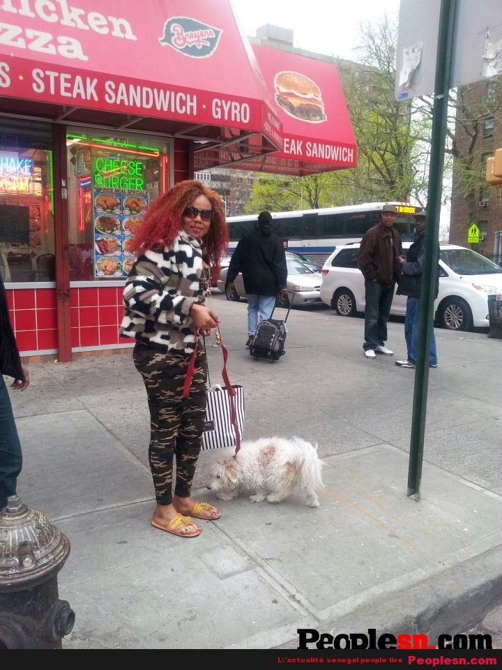 Amina Poté et son caniche en promenade