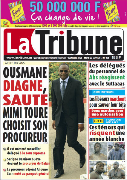 A la Une du Journal La Tribune du mardi 23 Avril 2013