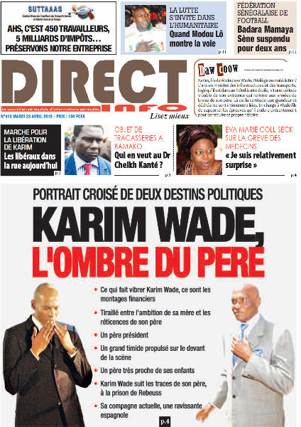 A la Une du Journal Direct Info du mardi 23 Avril 2013